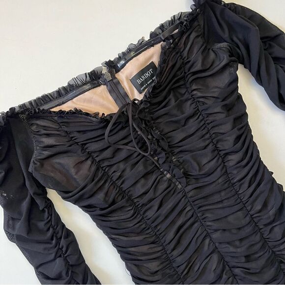Bardot Ruched Mini Dress Long Sleeve XS - Picture 4 of 10